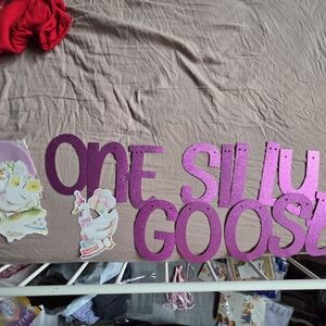 One Silly Goose Pink Party Banner - Glitter Pink Lettering